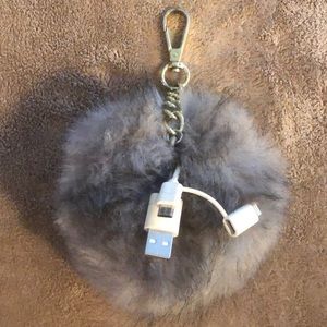 Gray Furry Ball Keychain with Charging Adapters